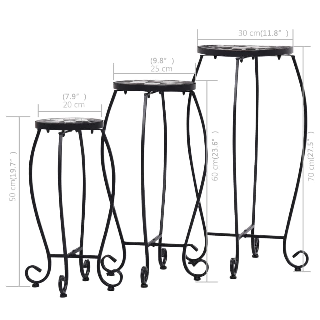 vidaXL Table | Set of 3 | Black and White | Iron and Ceramic | Small | Durable