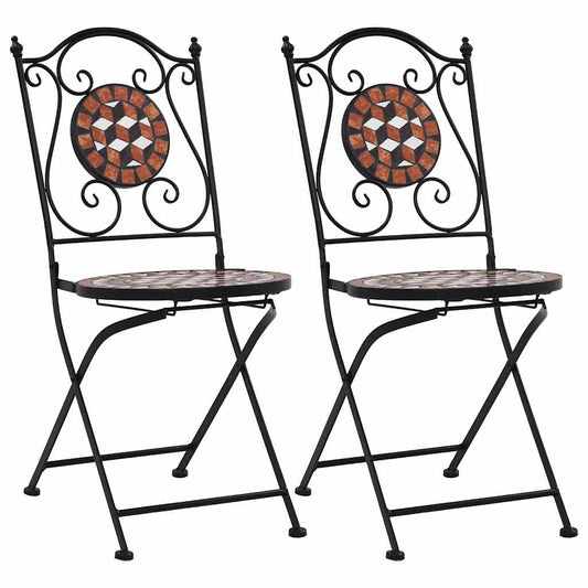 vidaXL Mosaic Folding Chairs 2 pcs Brown Ceramic