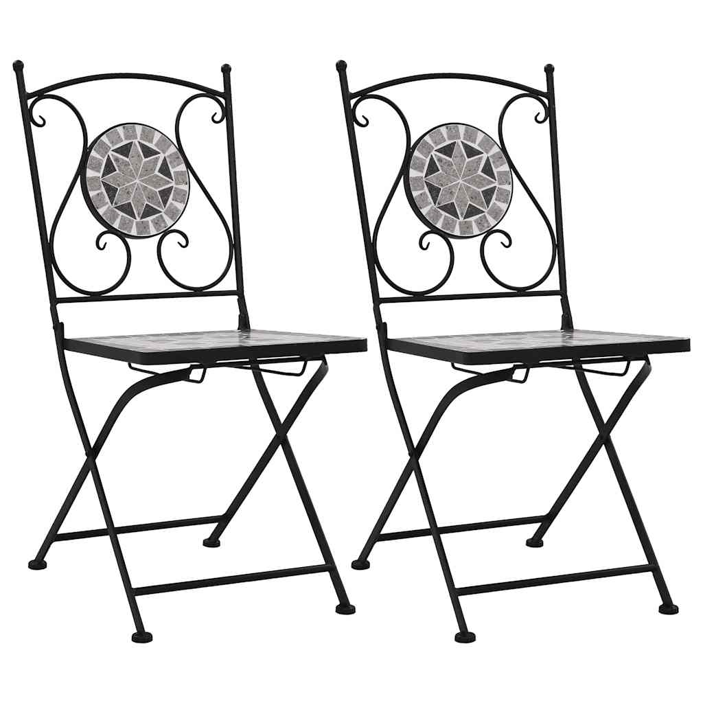 vidaXL Garden Chair | Set of 2 | Grey | Powder-coated iron and ceramic