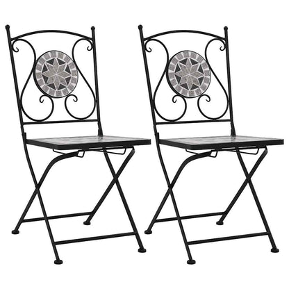 vidaXL Garden Chair | Set of 2 | Grey | Powder-coated iron and ceramic