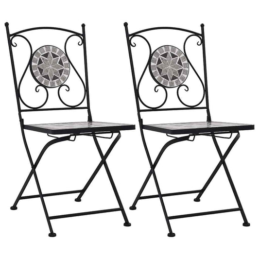 vidaXL Mosaic Folding Chairs 2 pcs Grey