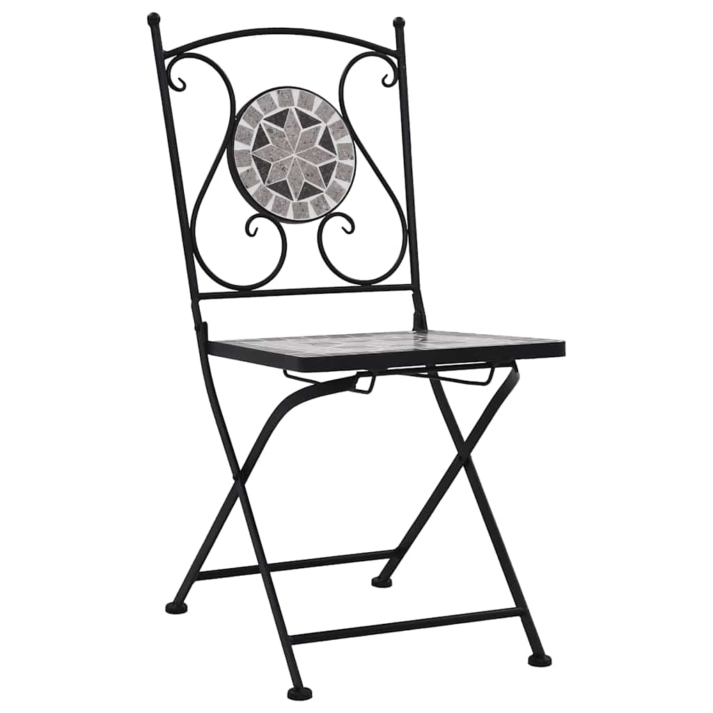 vidaXL Garden Chair | Set of 2 | Grey | Powder-coated iron and ceramic
