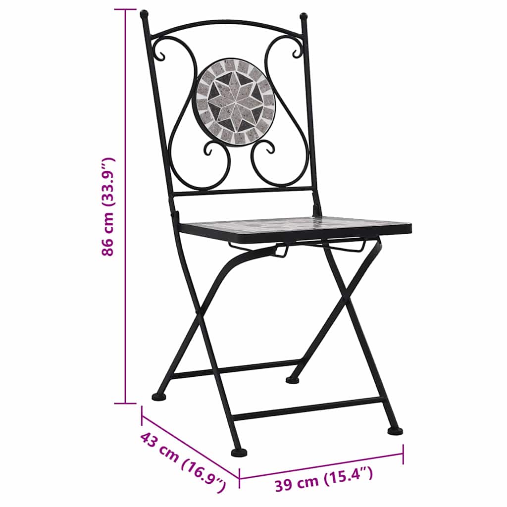 vidaXL Garden Chair | Set of 2 | Grey | Powder-coated iron and ceramic
