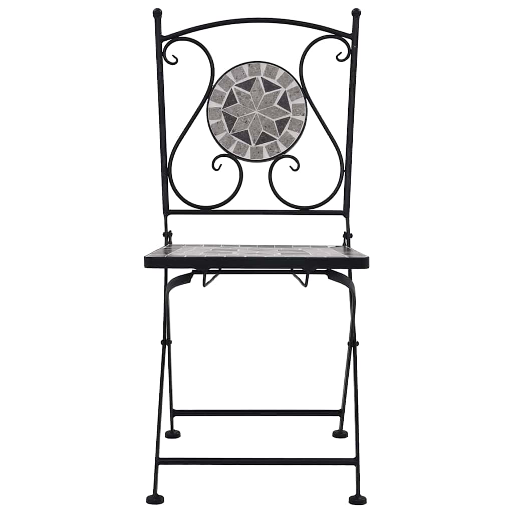 vidaXL Garden Chair | Set of 2 | Grey | Powder-coated iron and ceramic