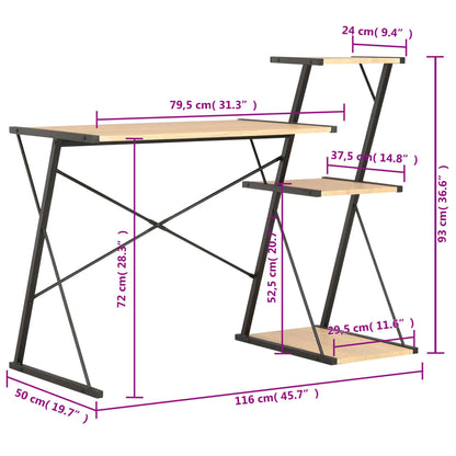 vidaXL Desk with Shelf Black and Oak 116x50x93 cm