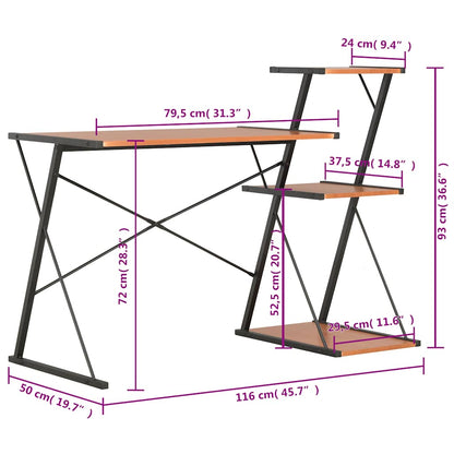 vidaXL Desk with Shelf Black and Brown 116x50x93 cm