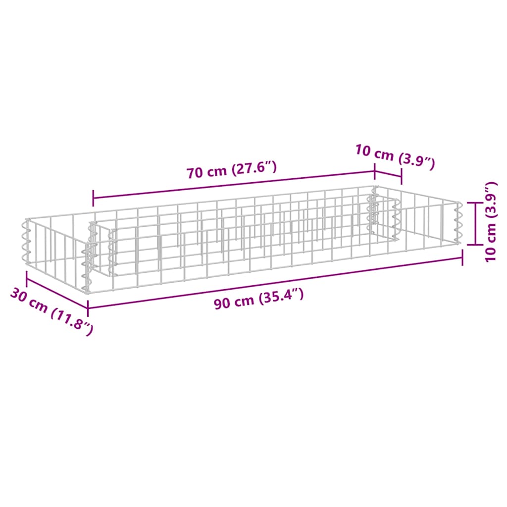 145628 vidaXL Gabion Raised Bed Galvanised Steel 90x30x10 cm