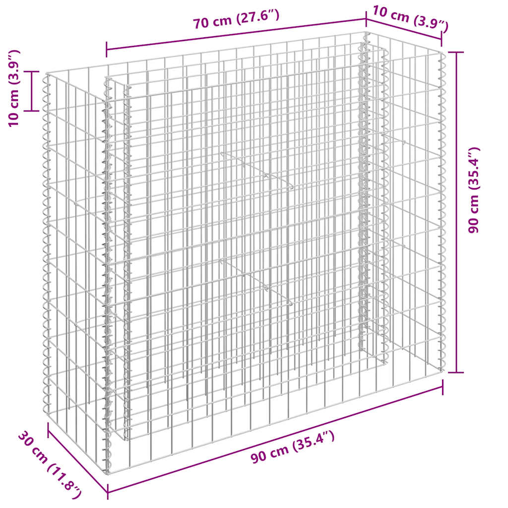 vidaXL Gabion Raised Bed Galvanised Steel 90x30x90 cm