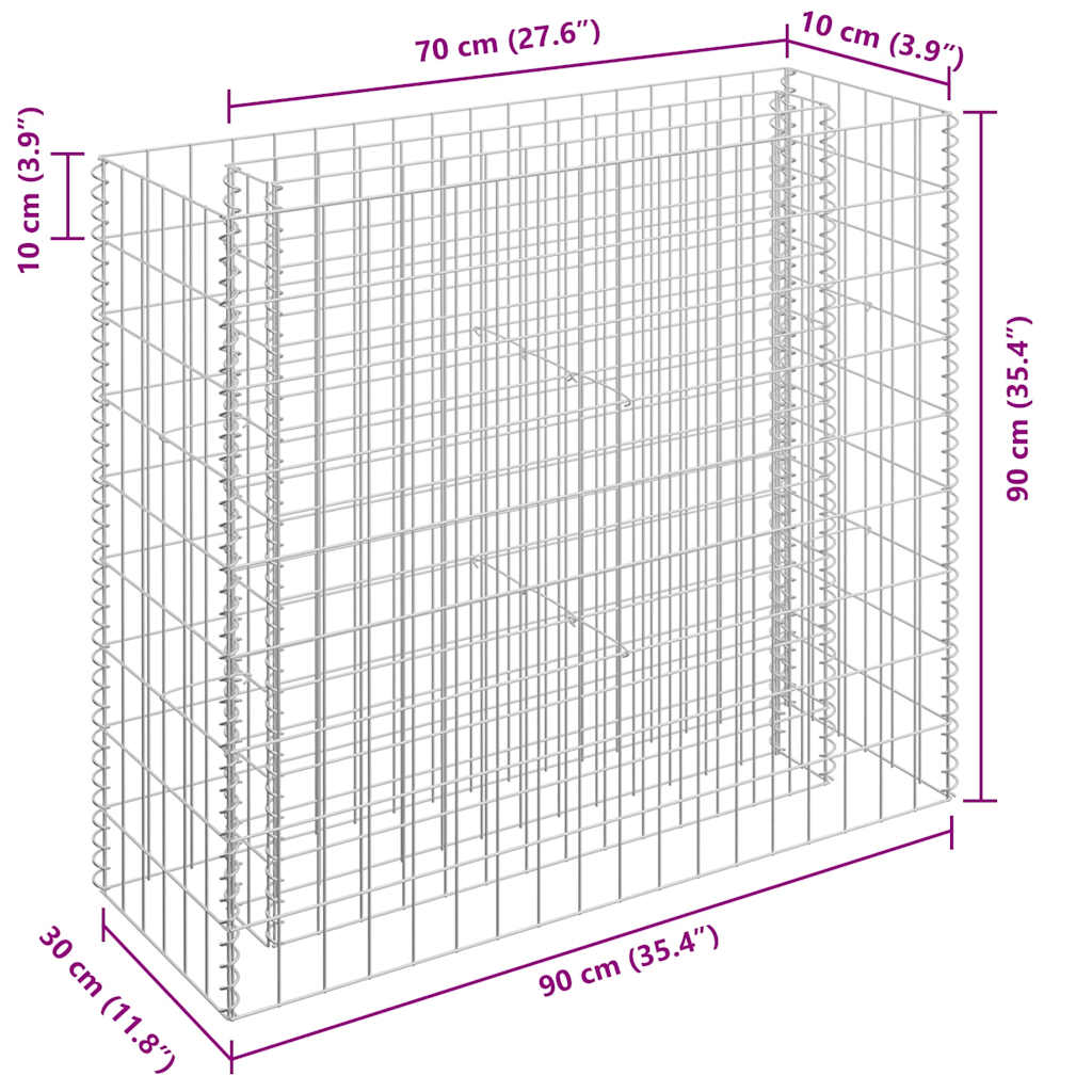 145631 vidaXL Gabion Raised Bed Galvanised Steel 90x30x90 cm