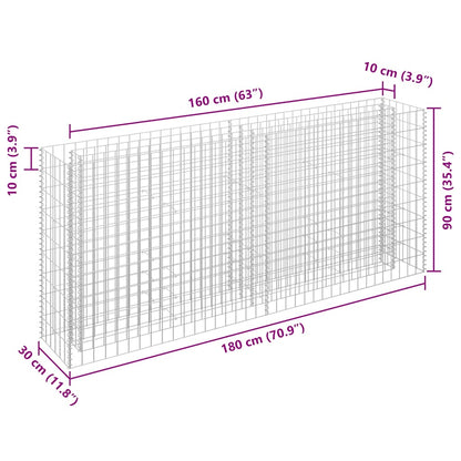 vidaXL Gabion Raised Bed Galvanised Steel 180x30x90 cm