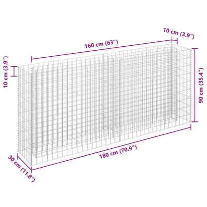 145635 vidaXL Gabion Raised Bed Galvanised Steel 180x30x90 cm