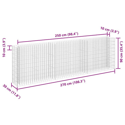 145639 vidaXL Gabion Raised Bed Galvanised Steel 270x30x90 cm
