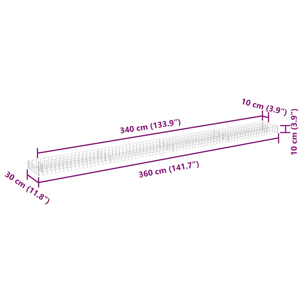 145640 vidaXL Gabion Raised Bed Galvanised Steel 360x30x10 cm