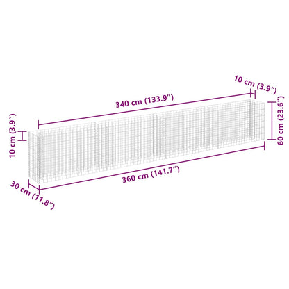 vidaXL Gabion Raised Bed Galvanised Steel 360x30x60 cm