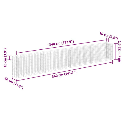 145642 vidaXL Gabion Raised Bed Galvanised Steel 360x30x60 cm