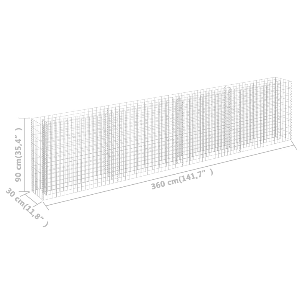 vidaXL Gabion Raised Bed Galvanised Steel 360x30x90 cm