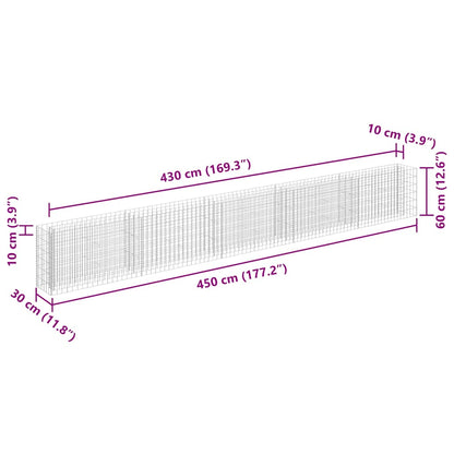 vidaXL Gabion Raised Bed Galvanised Steel 450x30x60 cm
