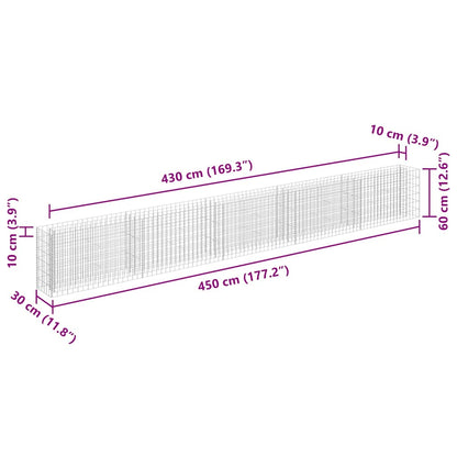 145646 vidaXL Gabion Raised Bed Galvanised Steel 450x30x60 cm