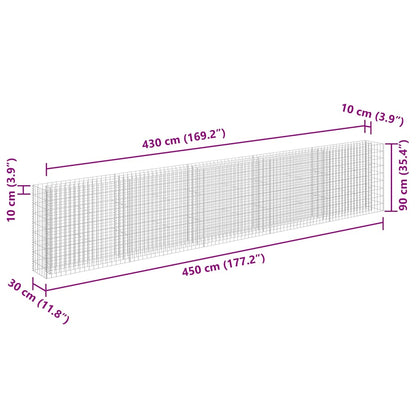 145647 vidaXL Gabion Raised Bed Galvanised Steel 450x30x90 cm
