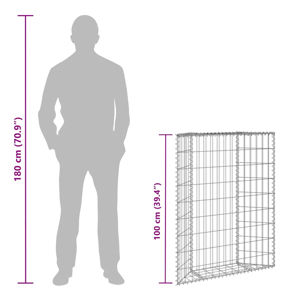 vidaXL Trapezium Gabion Raised Bed Galvanised Steel 80x20x100 cm
