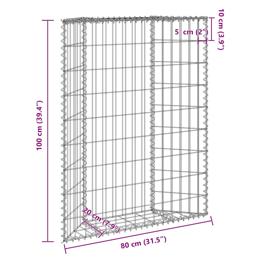 145652 vidaXL Trapezium Gabion Raised Bed Galvanised Steel 80x20x100 cm