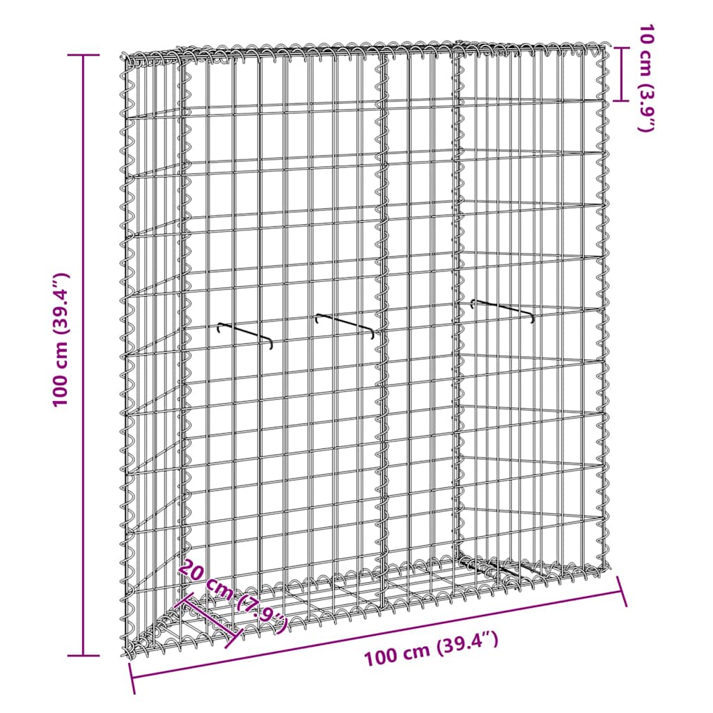 145653 vidaXL Trapezium Gabion Raised Bed Galvanised Steel 100x20x100 cm