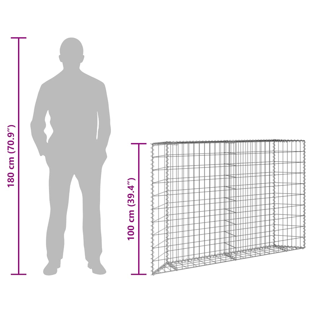 vidaXL Trapezium Gabion Raised Bed Galvanised Steel 150x20x100 cm