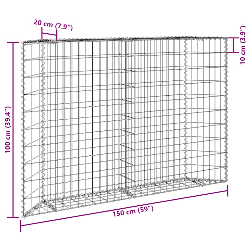 vidaXL Trapezium Gabion Raised Bed Galvanised Steel 150x20x100 cm