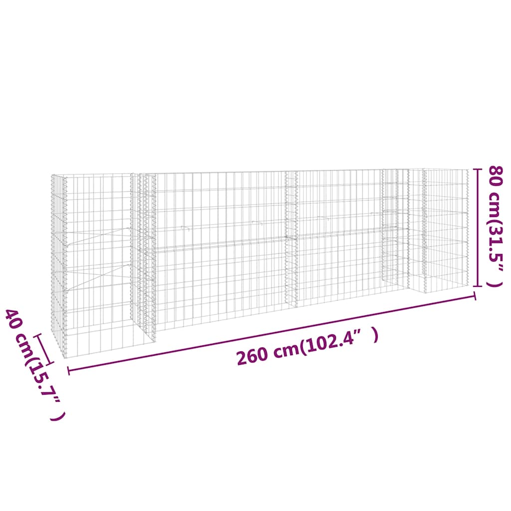 145660 vidaXL H-Shaped Gabion Planter Steel Wire 260x40x80 cm