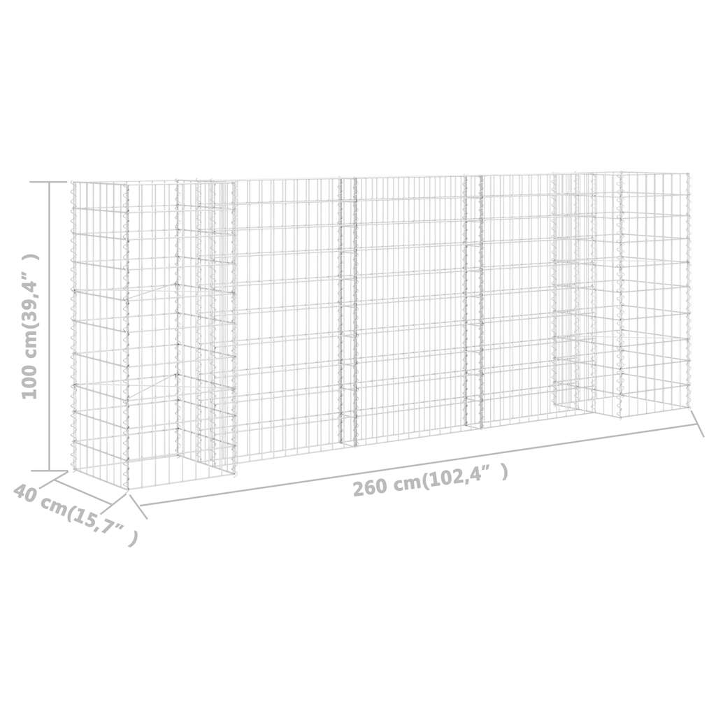 145661 vidaXL H-Shaped Gabion Planter Steel Wire 260x40x100 cm