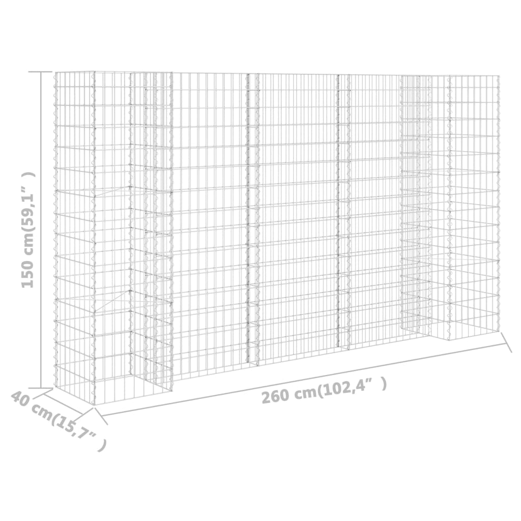 vidaXL Gabion Planter | Silver | Steel wire | Large | Decorative Inlays
