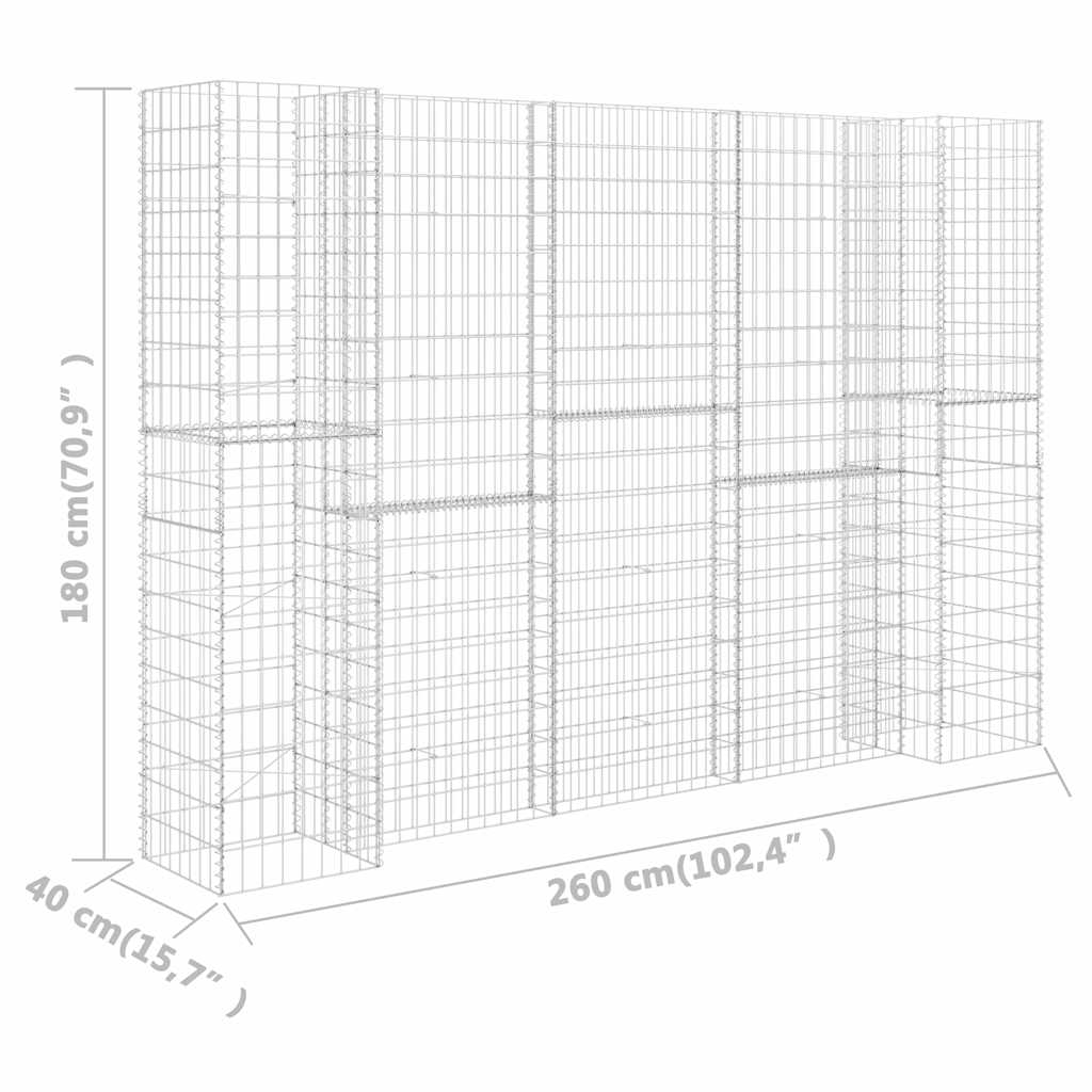 145664 vidaXL H-Shaped Gabion Planter Steel Wire 260x40x180 cm