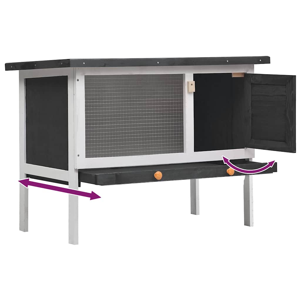 vidaXL Outdoor Rabbit Hutch 1 Layer Grey Wood