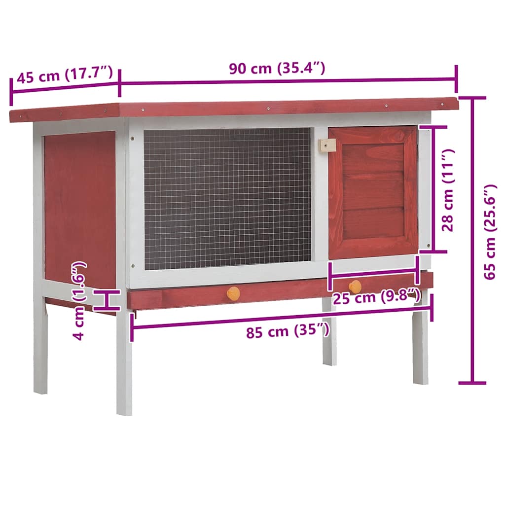 vidaXL Outdoor Rabbit Hutch 1 Layer Red Wood