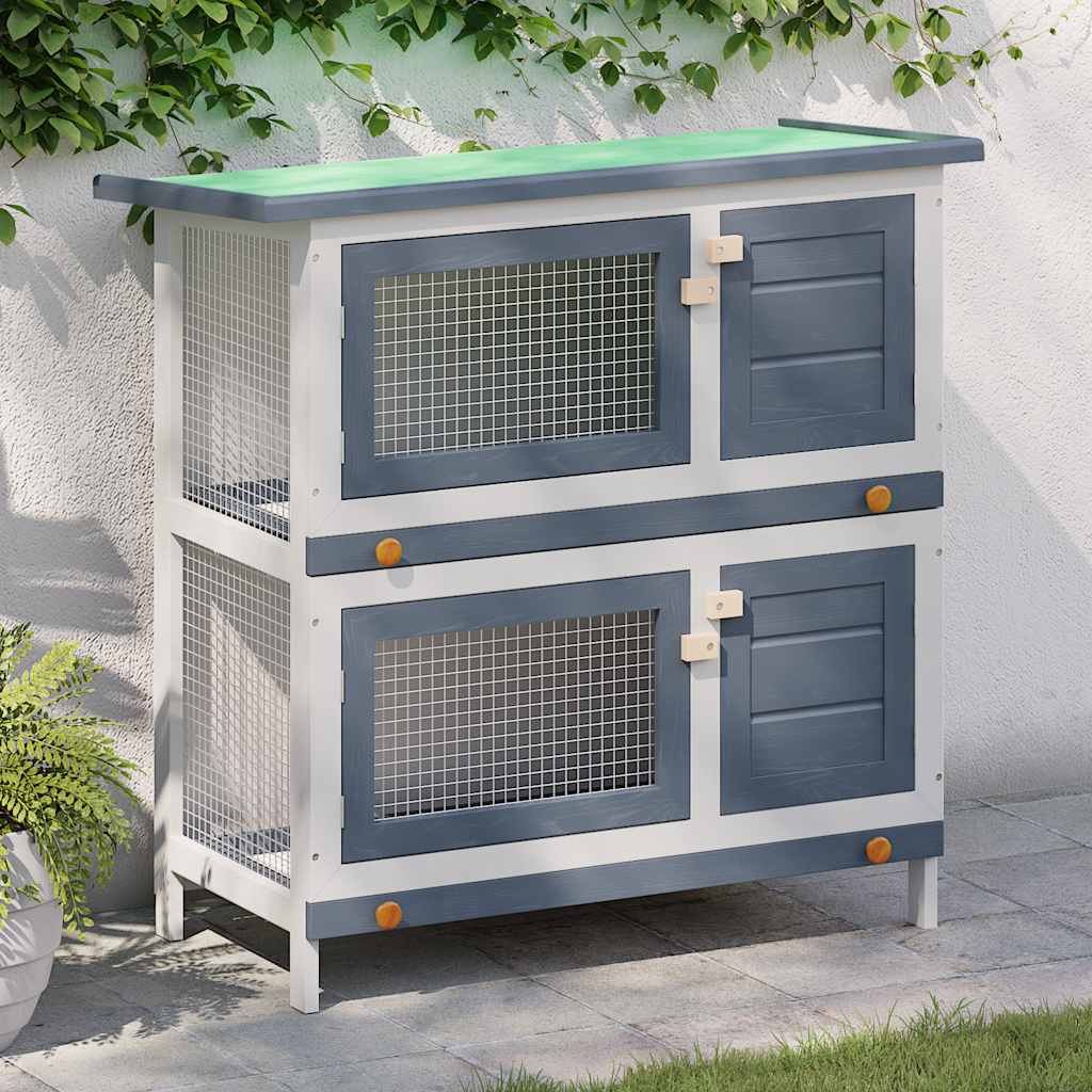 vidaXL Outdoor Rabbit Hutch 4 Doors Grey Wood