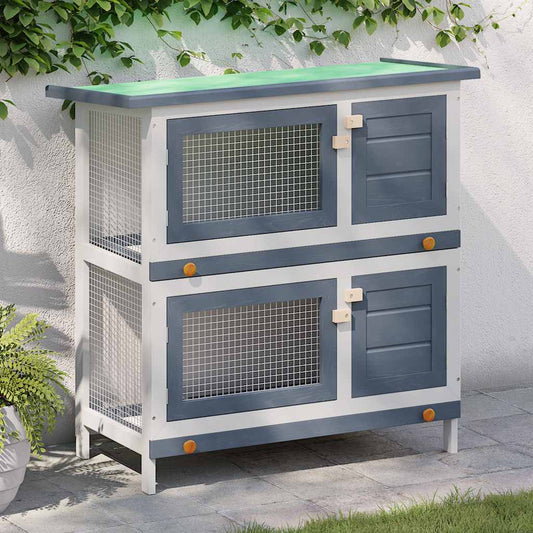 vidaXL Outdoor Rabbit Hutch 4 Doors Grey Wood