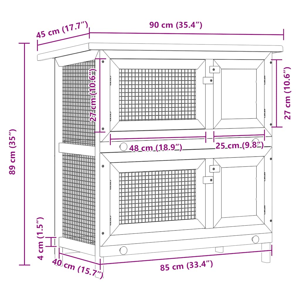 vidaXL Outdoor Rabbit Hutch 4 Doors Brown Wood