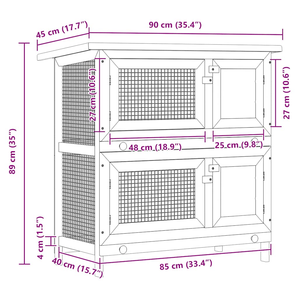 vidaXL Outdoor Rabbit Hutch 4 Doors Red Wood