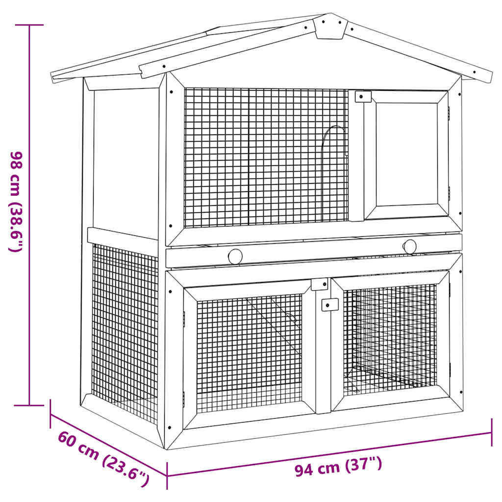 vidaXL Outdoor Rabbit Hutch 3 Doors Brown Wood