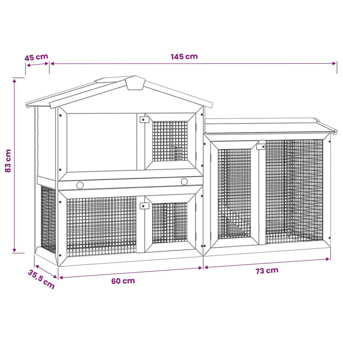 vidaXL Outdoor Large Rabbit Hutch Grey and White 145x45x84 cm Wood