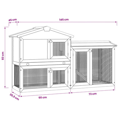 vidaXL Outdoor Large Rabbit Hutch Grey and White 145x45x84 cm Wood