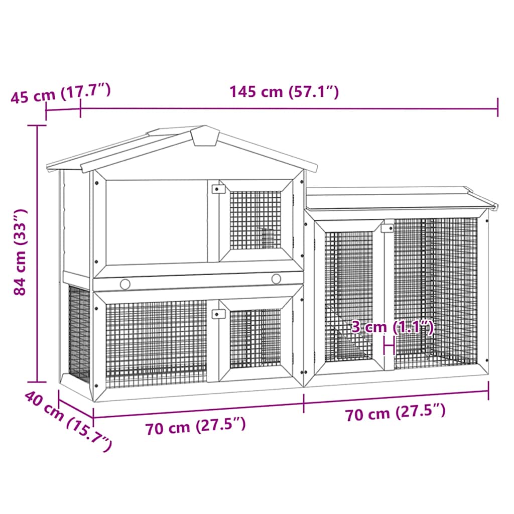vidaXL Outdoor Large Rabbit Hutch Brown and White 145 x 45 x 84 Wood