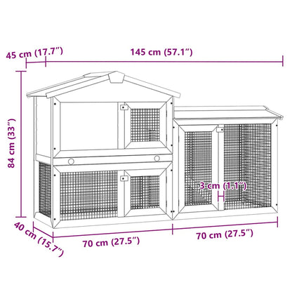 vidaXL Outdoor Large Rabbit Hutch Brown and White 145 x 45 x 84 Wood