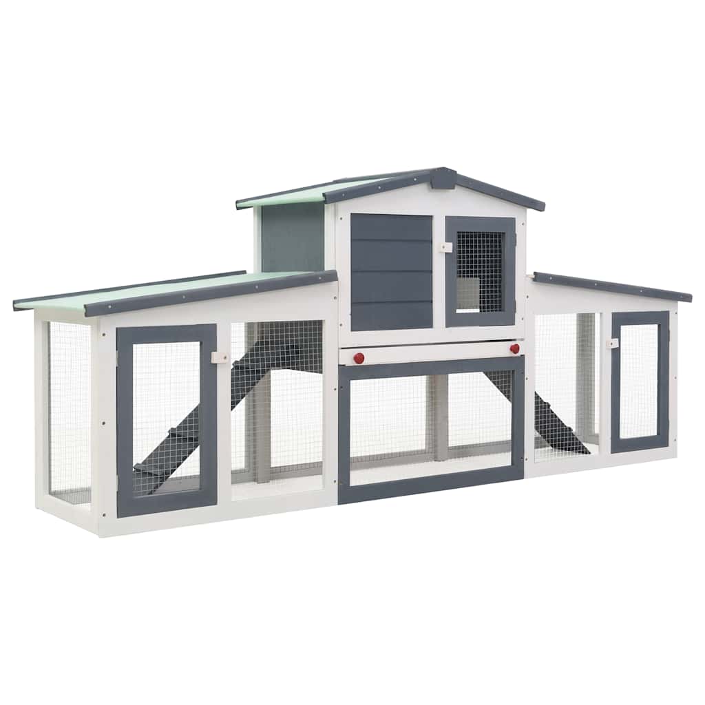vidaXL Outdoor Large Rabbit Hutch Grey and White 201x45x85 cm Wood