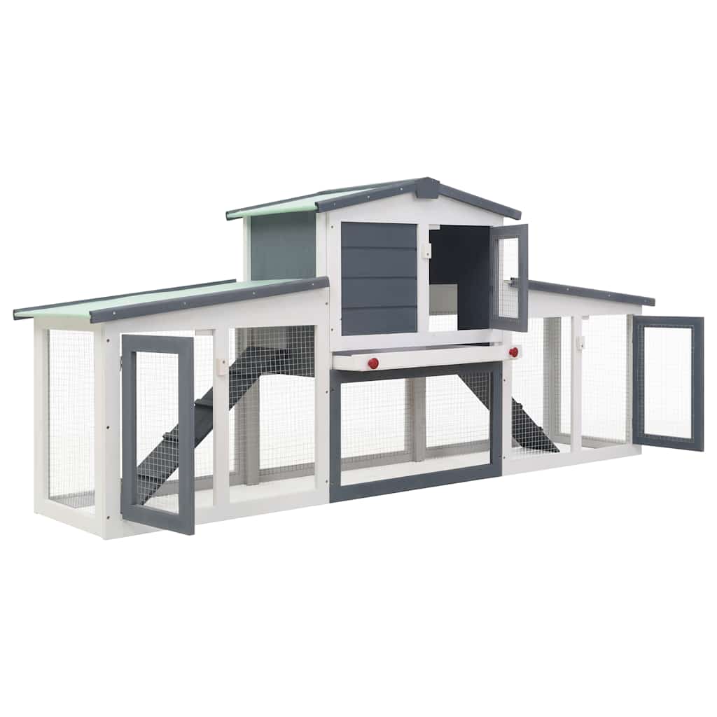vidaXL Outdoor Large Rabbit Hutch Grey and White 201x45x85 cm Wood