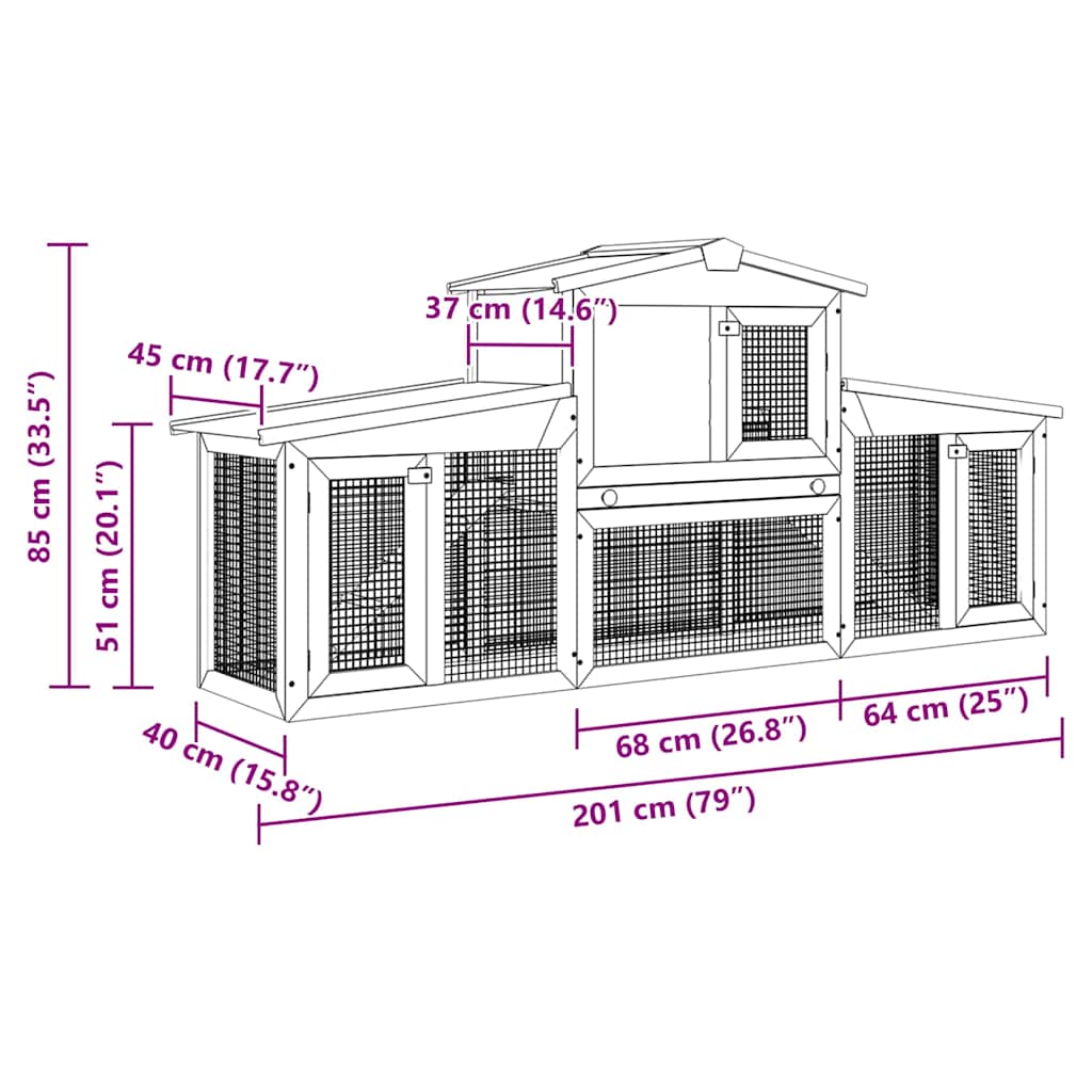 vidaXL Outdoor Large Rabbit Hutch Grey and White 201x45x85 cm Wood