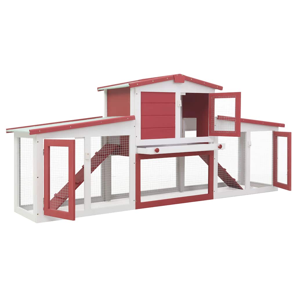 vidaXL Outdoor Large Rabbit Hutch Red and White 201x45x85 cm Wood