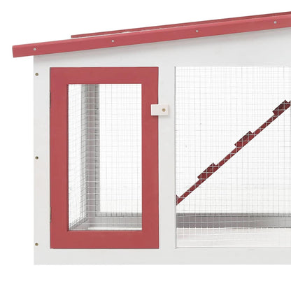 vidaXL Outdoor Large Rabbit Hutch Red and White 201x45x85 cm Wood