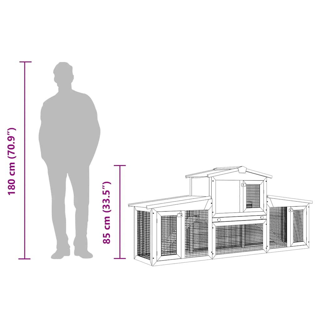 vidaXL Outdoor Large Rabbit Hutch Red and White 201x45x85 cm Wood