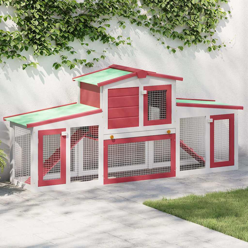 vidaXL Outdoor Large Rabbit Hutch Red and White 201x45x85 cm Wood